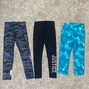 Girls Size 10/12 Leggings Set - Camouflage, Black, and Teal